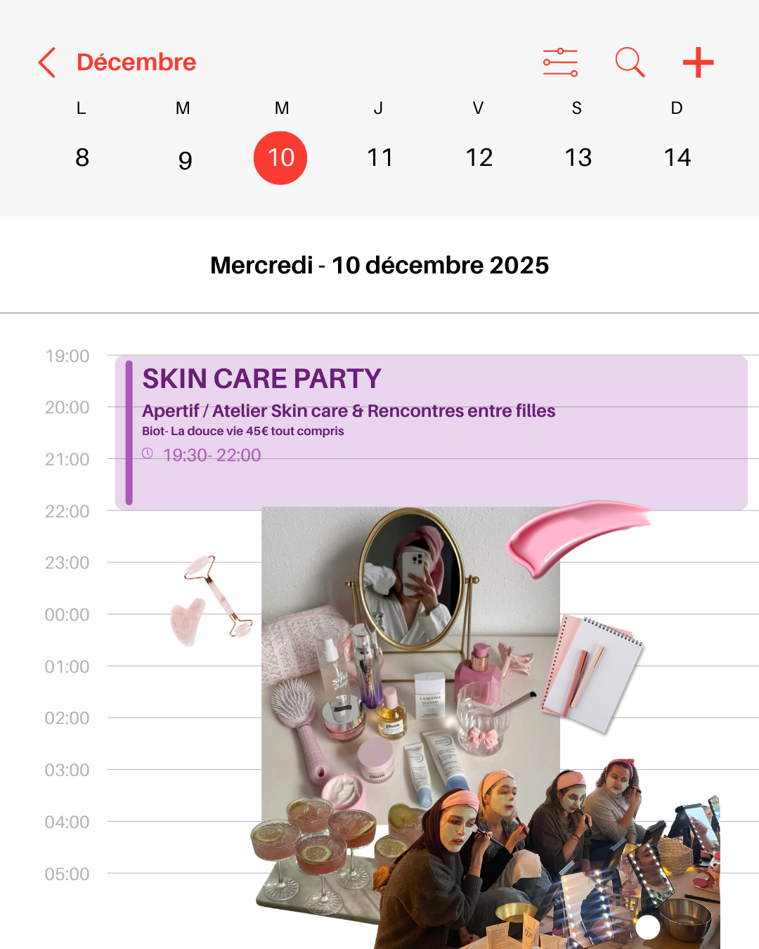 10.12.25 Skin care party & rencontres Biot 45€ (15€ d'acompte & le reste sur place)