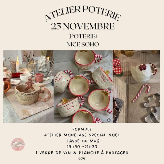 25.11.25 -Atelier poterie ( modelage) Nice 60€